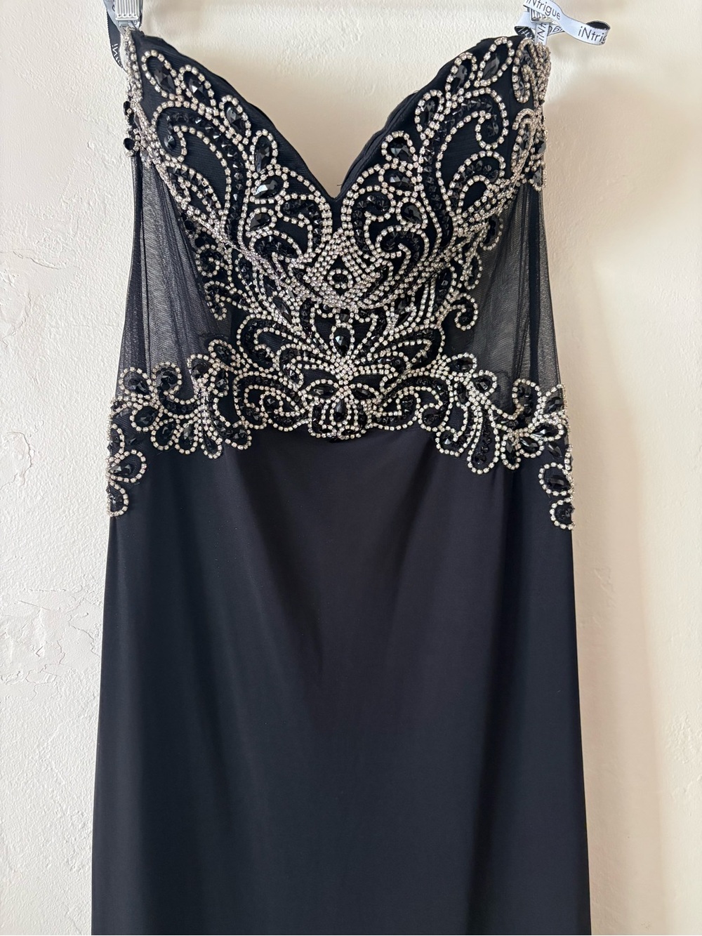 iNtrigue by Blush Prom Strapless Black Maxi Gown Rhinestones Sparkle Bling - Picture 2 of 14